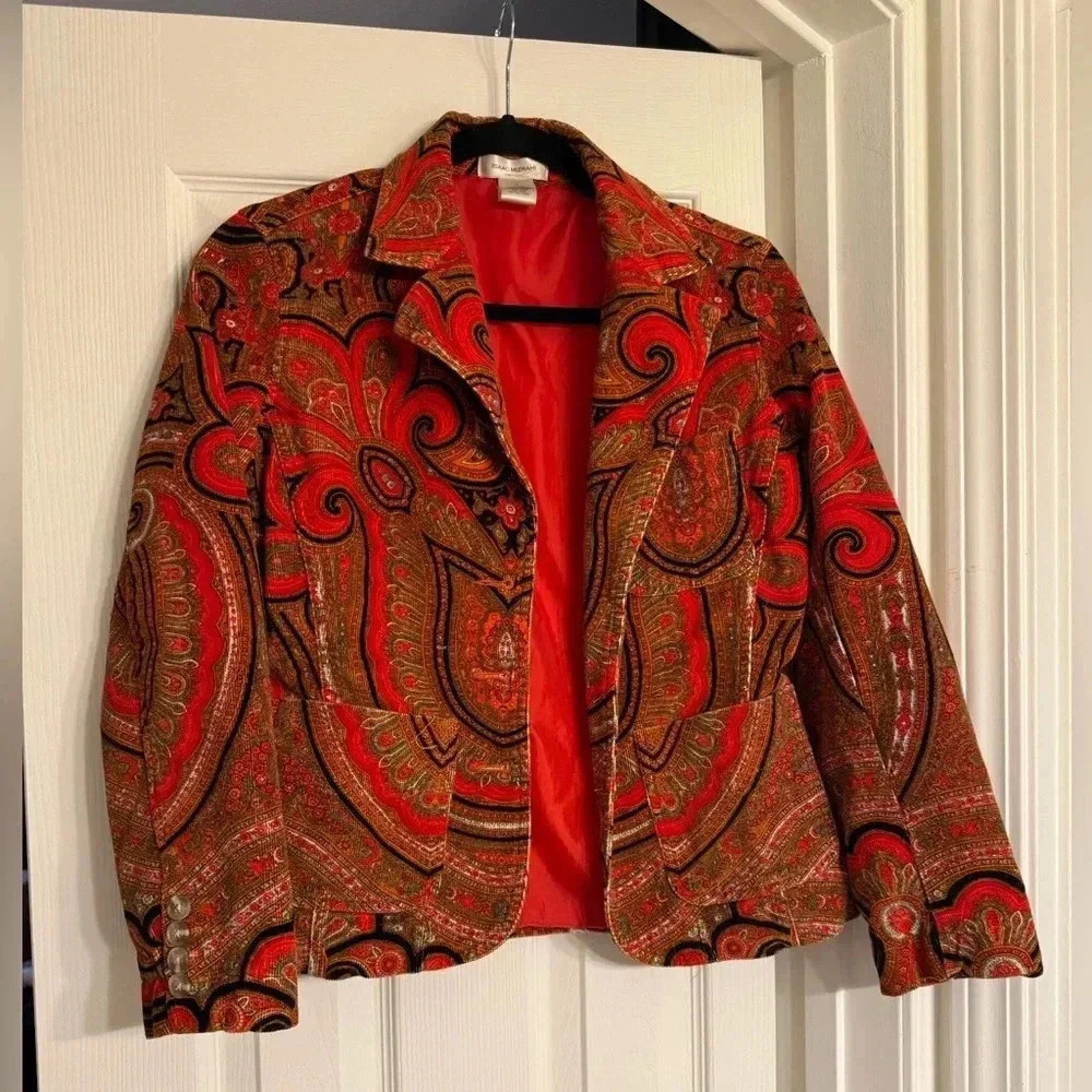 Isaac Mizrahi Red Cotton Paisley Blazer Jacket Size S